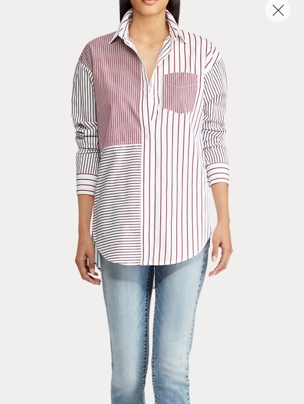 LAUREN Ralph Lauren Striped Patchwork Cotton Shirt Size M